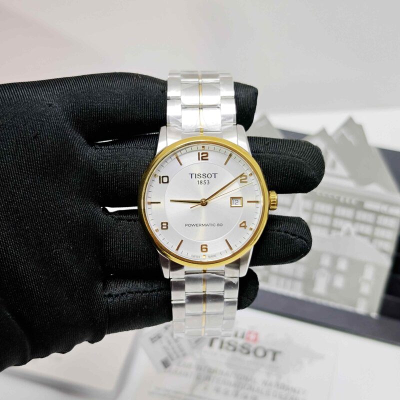 Tissot Luxury Powermatic 80 Gold Bazel Stainless Steel White Dial