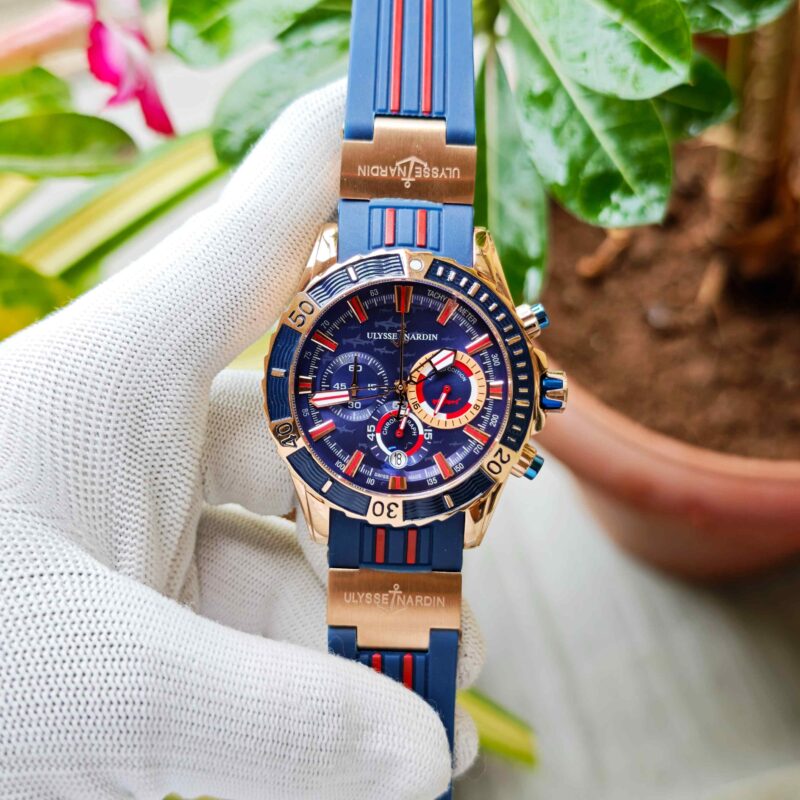 Ulysse Nardin Marine Diver Chronograph Blue Dial Red Marking Blue Rubber