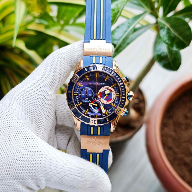 Ulysse Nardin Marine Diver Chronograph Blue Dial Yellow Marking Blue Rubber
