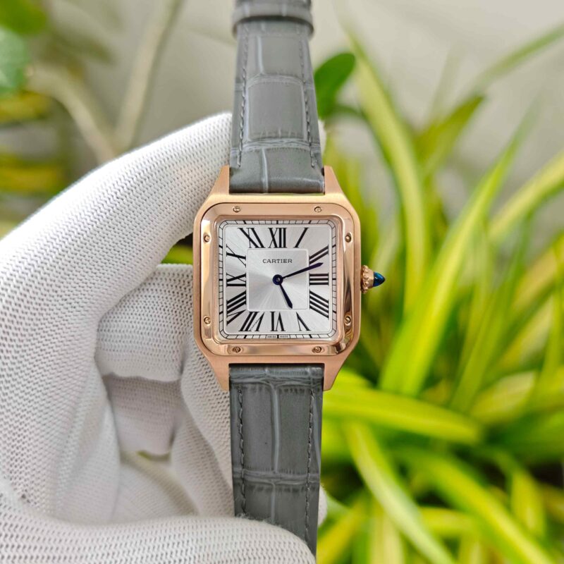 Cartier Santos Dumont Small White Dial Grey Leather Strap