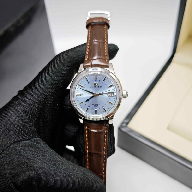 Grand Seiko Mechanical Hi-Beat 36000 GMT Steel Midnight Blue Dial Leather Strap