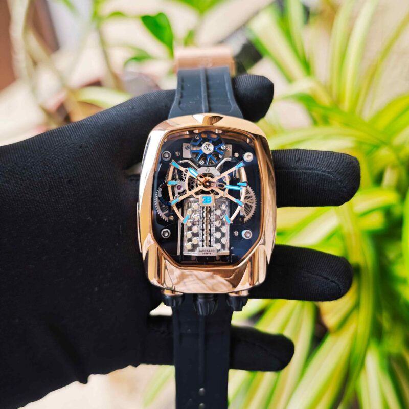Jacob & Co. Bugatti Chiron Tourbillon Shine Rose Gold Black Rubber Strap