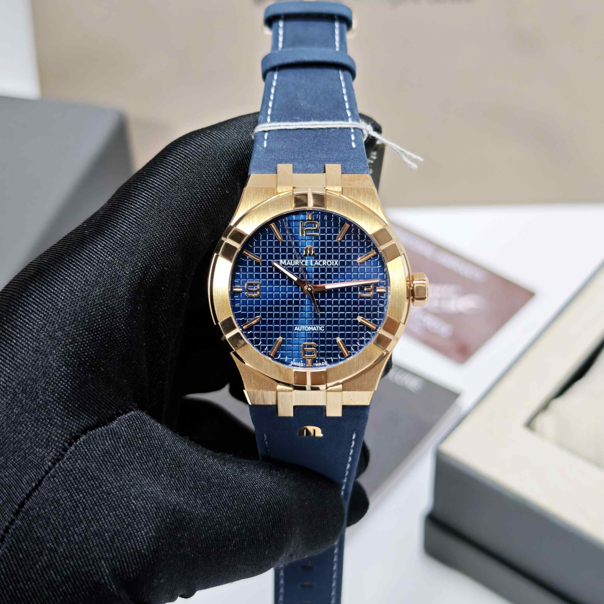 Maurice Lacroix Aikon Venturer Gold Blue Dial Leather Strap - Image 2