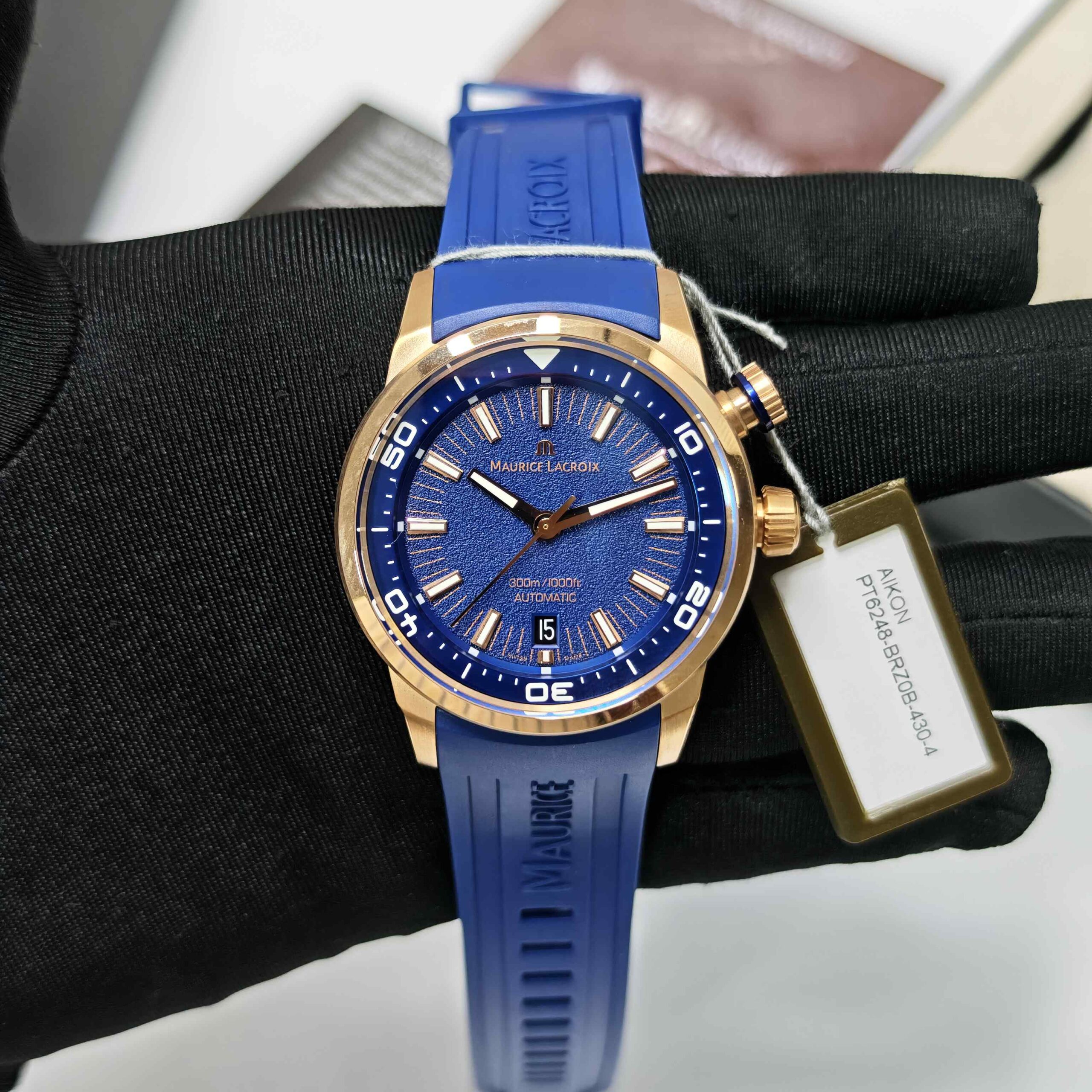 Maurice Lacroix Pontus S Diver Gold Case Blue Dial Rubber Strap