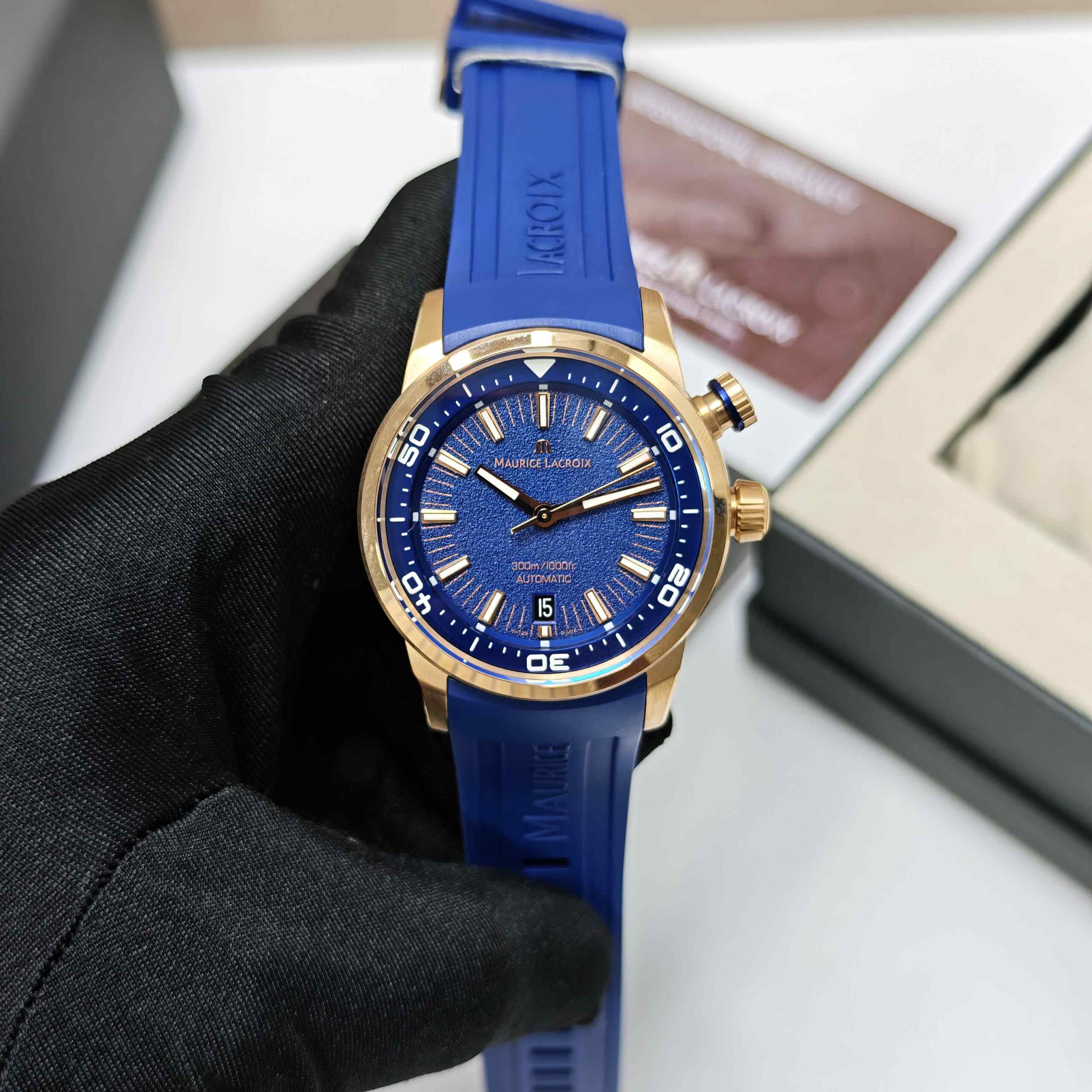 Maurice Lacroix Pontus S Diver Gold Case Blue Dial Rubber Strap - Image 2