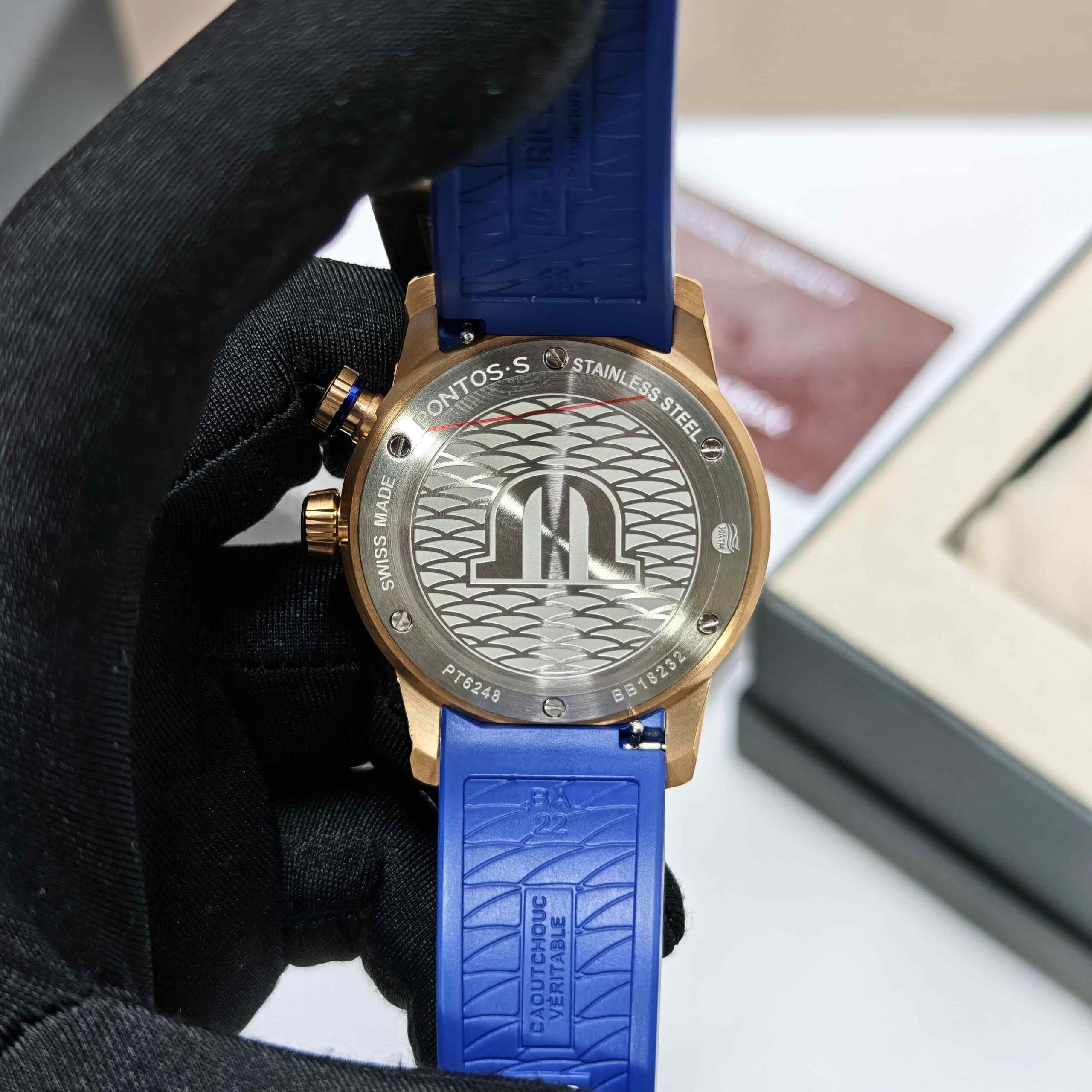 Maurice Lacroix Pontus S Diver Gold Case Blue Dial Rubber Strap - Image 3