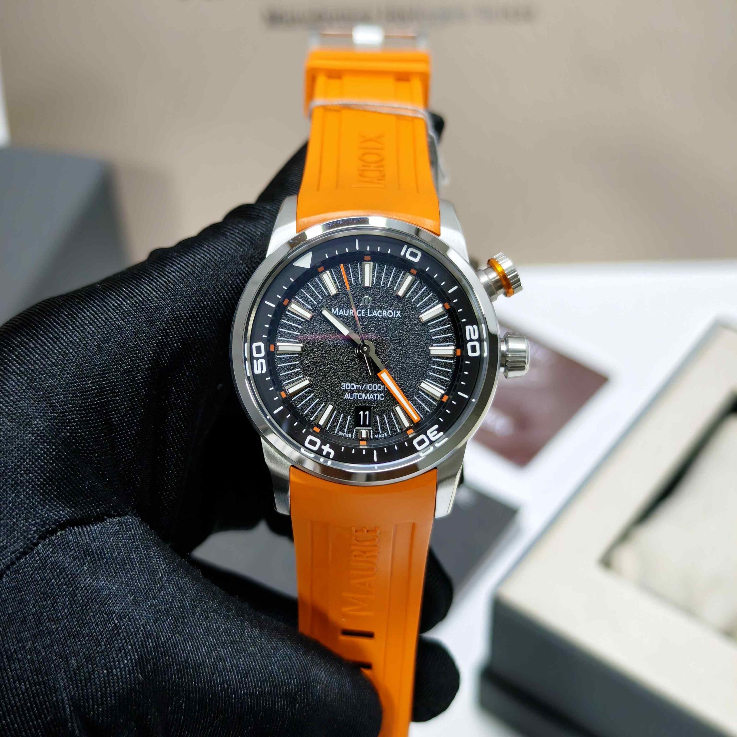 Maurice Lacroix Pontus S Diver Steel Case Black Dial Orange Strap - Image 2