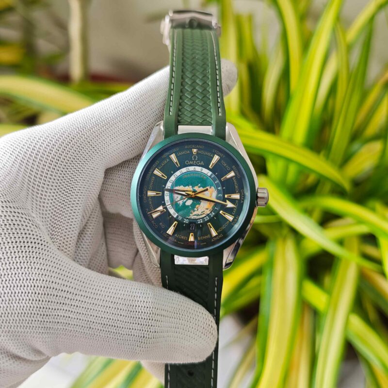 Omega Seamaster Aqua Tera World Time Green Dial Rubber