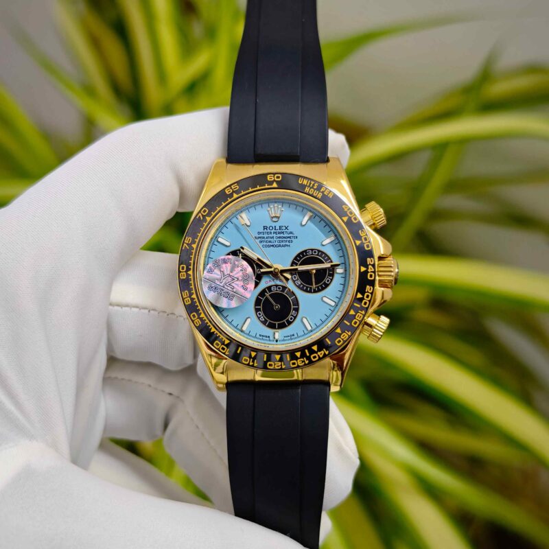 Rolex Oyster Perpetual Cosmograph Daytona Golden Case Blue Dial Black Rubber Strap