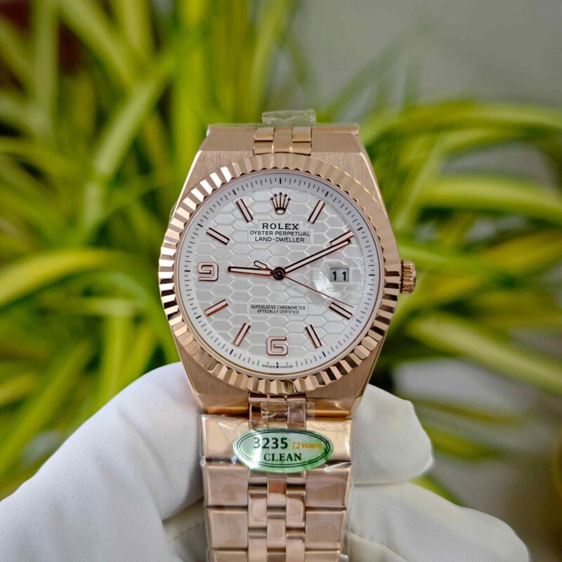 Rolex Oyster Perpetual Land-Dweller Full Rose Gold White Dial