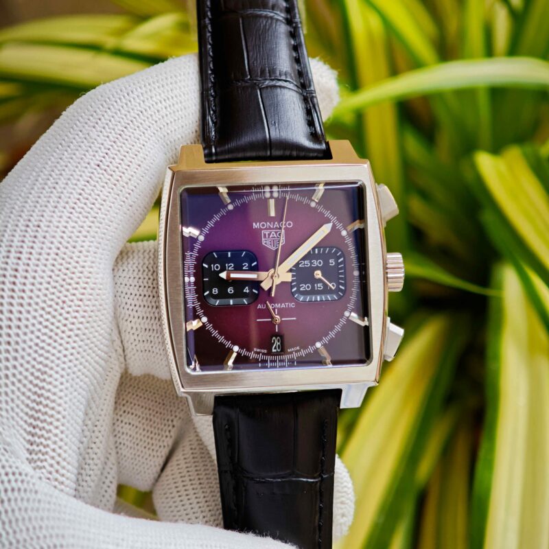 TAG Heuer Monaco Steel Purple Dial Black Leather Strap