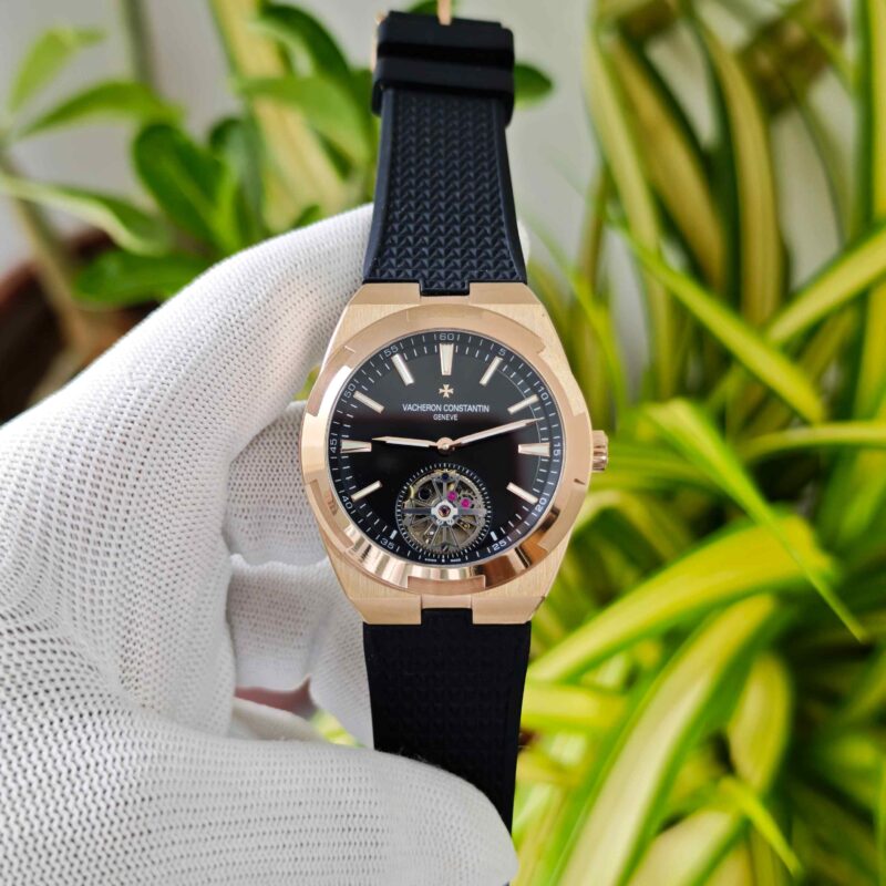 Vacheron Constantin Overseas 6000V Tourbillon Rose Gold Full Black Dial Rubber Strap