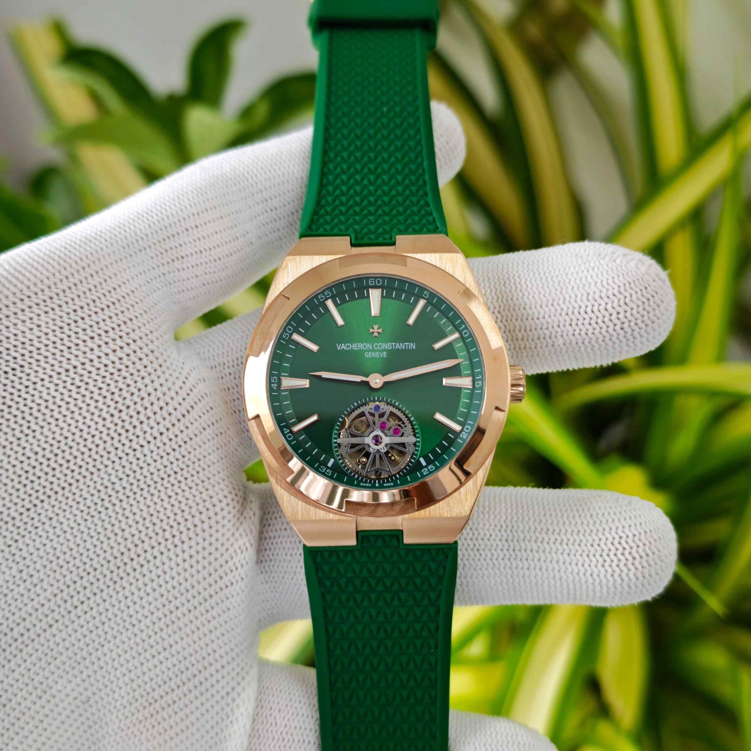 Vacheron Constantin Overseas 6000V Tourbillon Rose Gold Full Green Dial Rubber Strap - Image 2