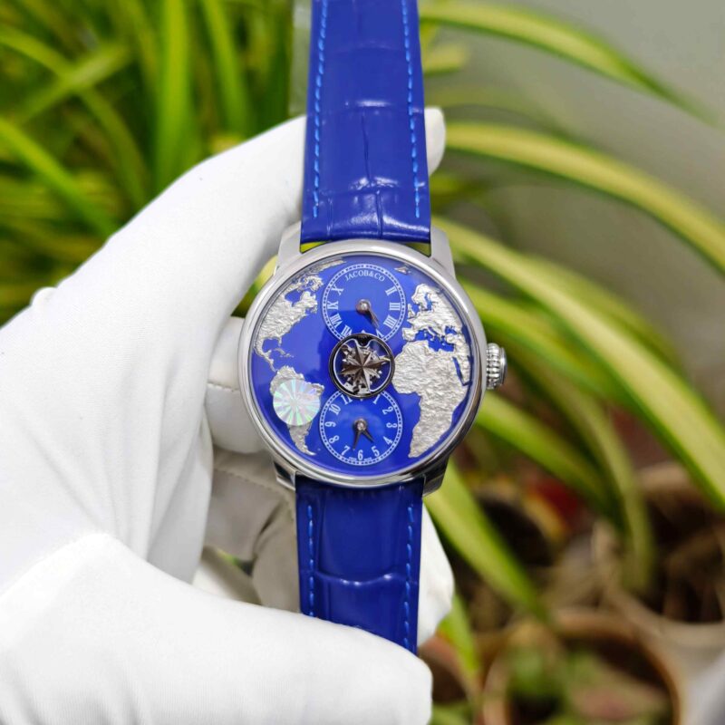 Jacob & Co. The World Is Yours Dual Time Zone Tourbillon Steel Blue Dial
