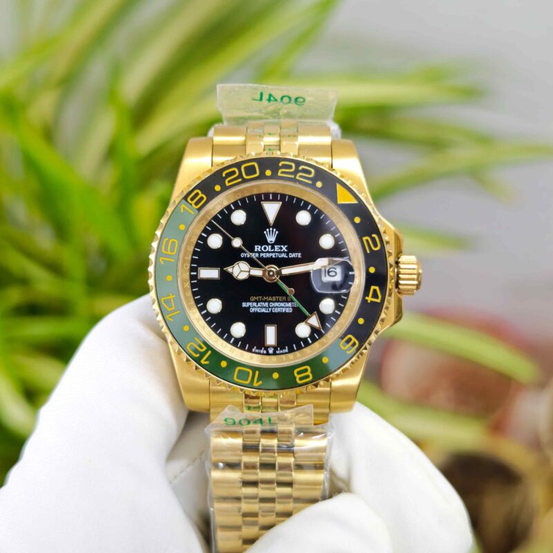 Rolex GMT-Master II Yellow Gold Jubilee Black Dial Green & Black Bazel