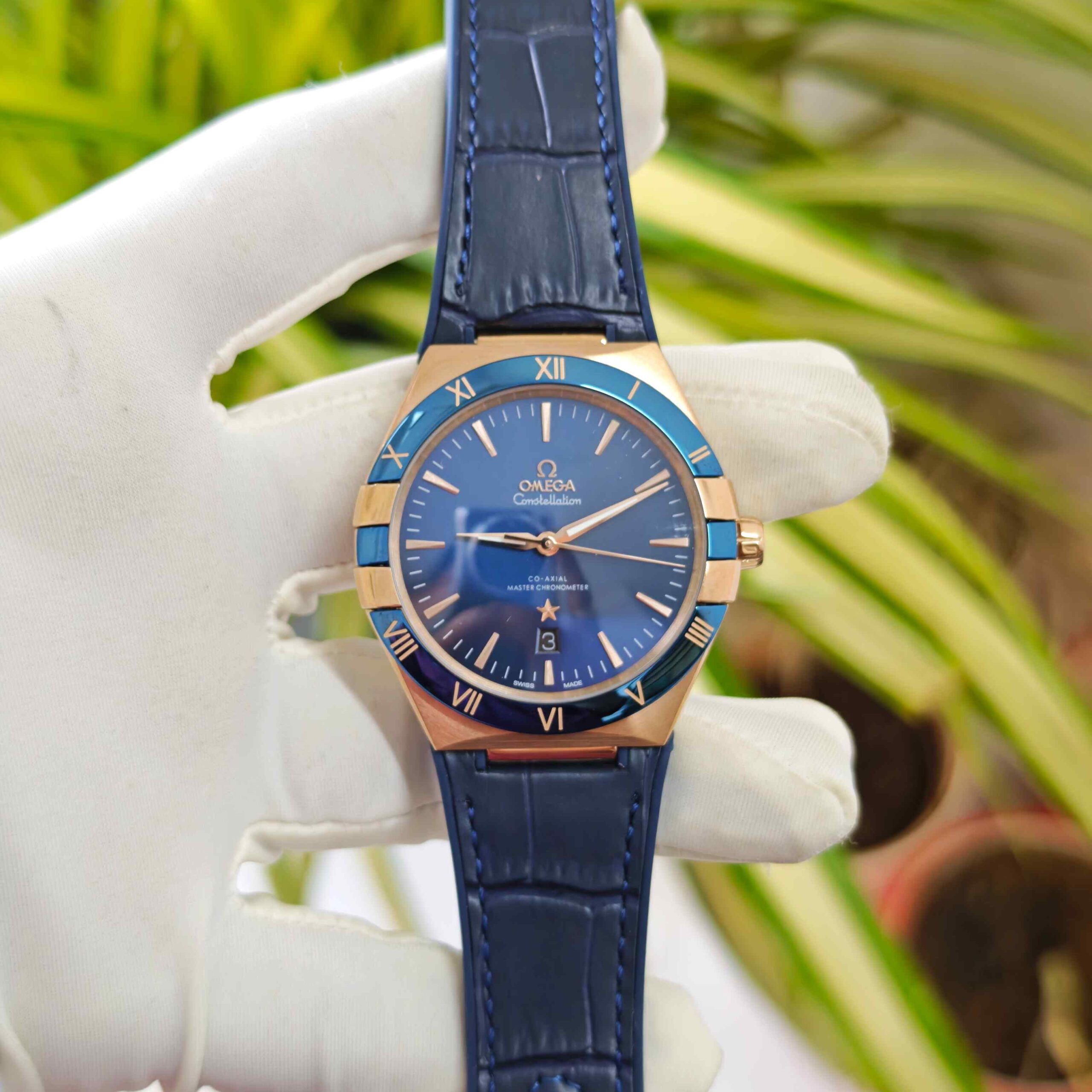 Omega Constellation Co-Axial Master Chronometer Rose Gold Blue Dial
