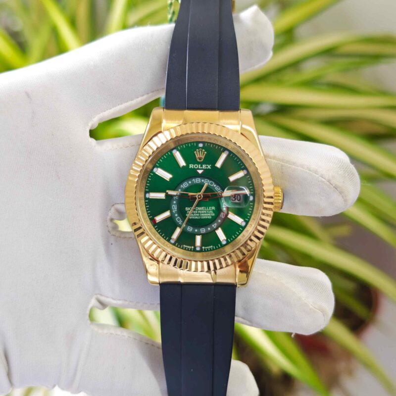 Rolex Sky-Dweller Oyster Gold Green Dial Rubber Strap