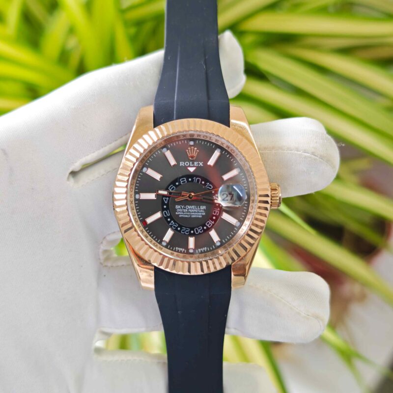 Rolex Sky-Dweller Oyster Rose Gold Black Dial Rubber Strap