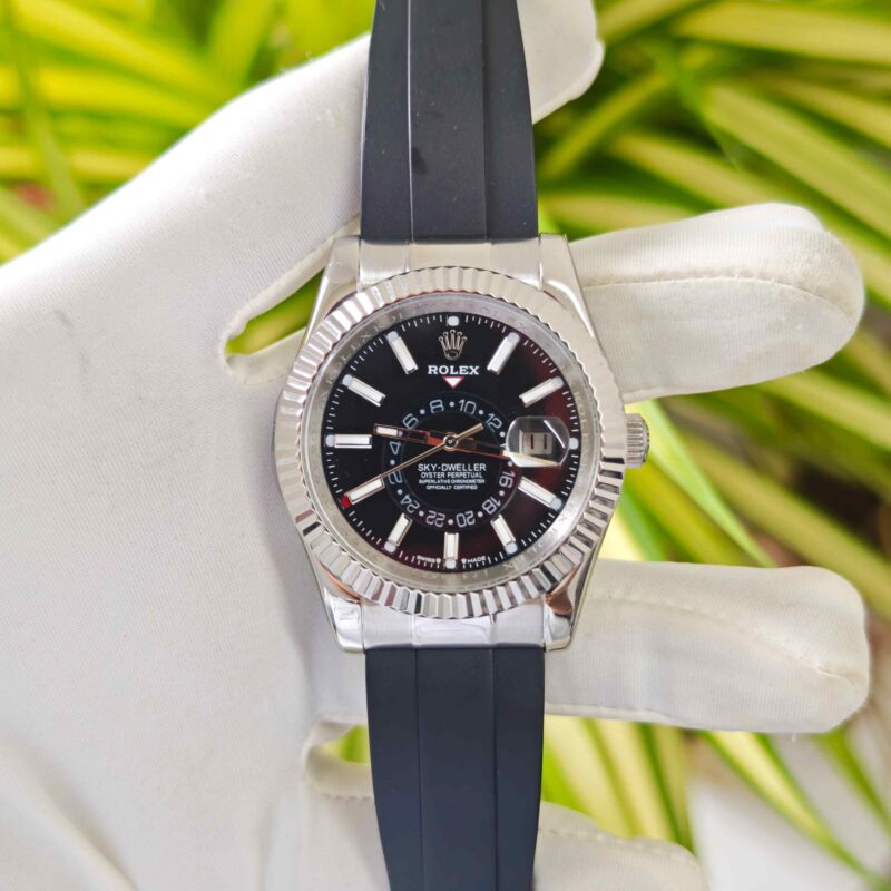 Rolex Sky-Dweller Oyster Steel Black Dial Rubber Strap