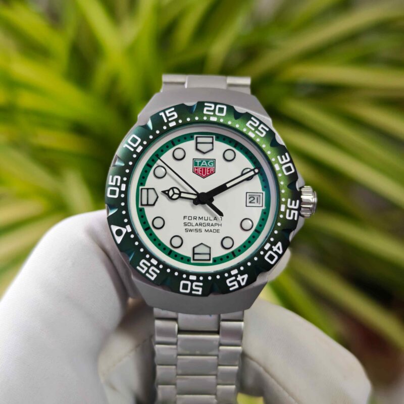 TAG Heuer Formula 1 Solargraph Steel White Dial Green Bazel
