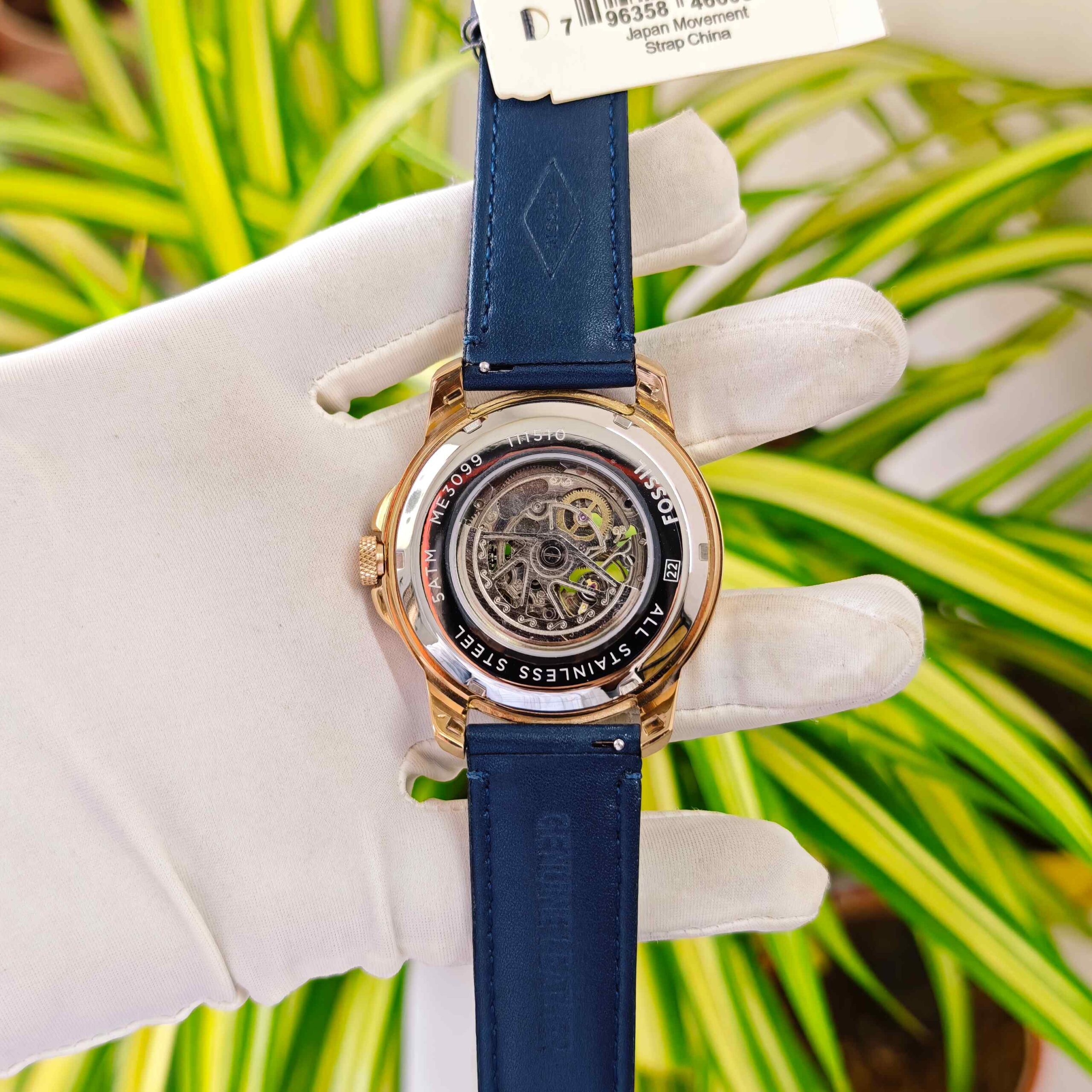 Fossil Grant Skeleton Roman Marker Full Rose Gold Blue Dial - Image 3