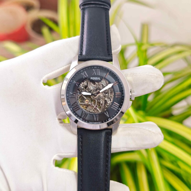 Fossil Grant Skeleton Roman Marker Steel Black Dial