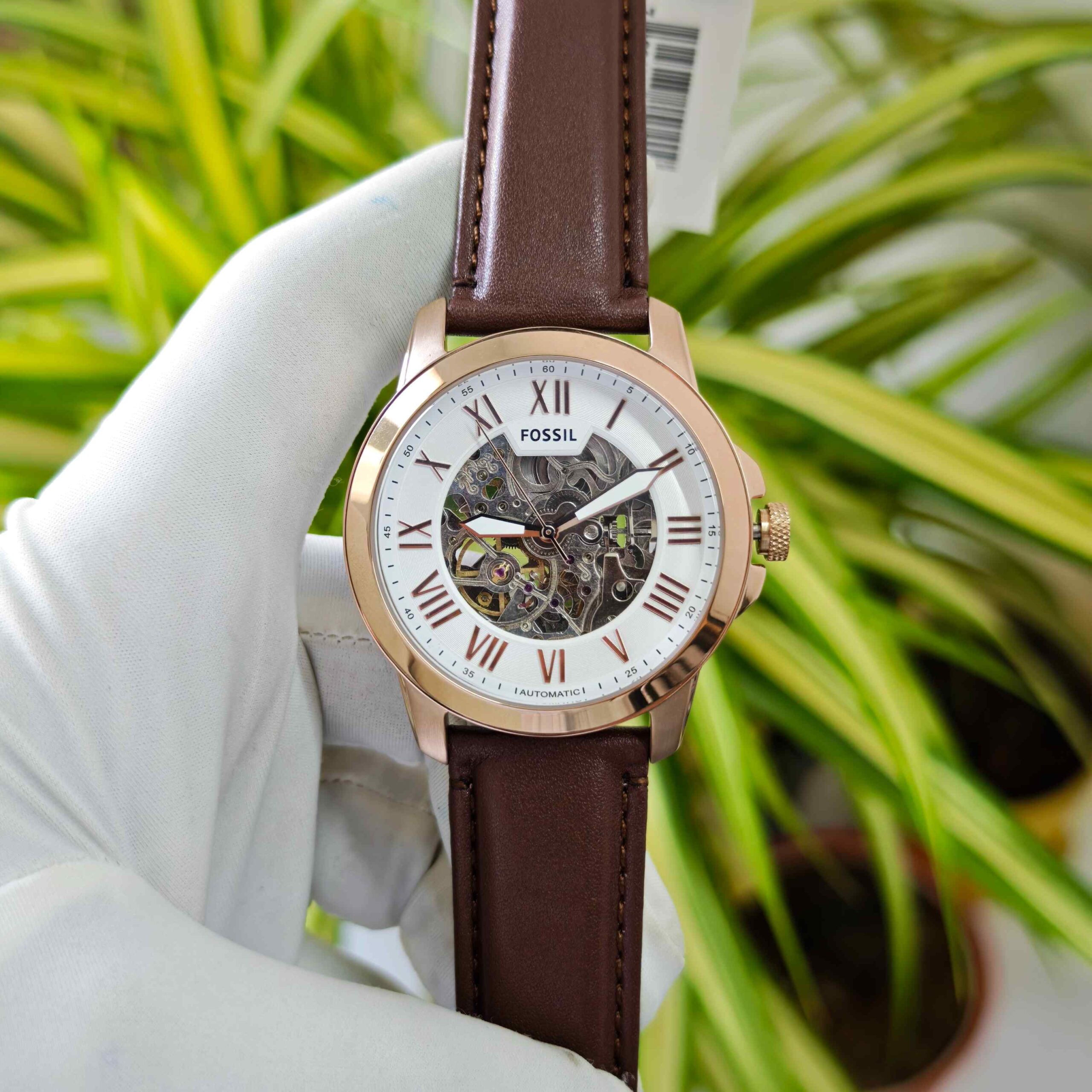 Fossil Grant Skeleton Roman Marker Steel Full Rose Gold White Dial - Image 2