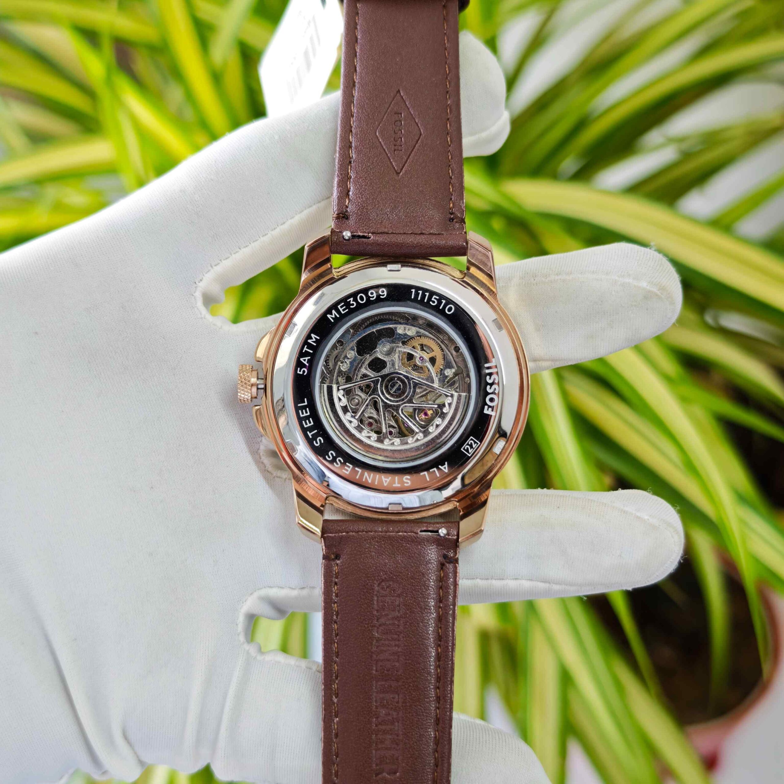 Fossil Grant Skeleton Roman Marker Steel Full Rose Gold White Dial - Image 3