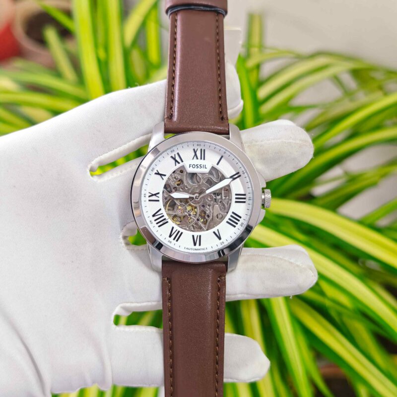 Fossil Grant Skeleton Roman Marker Steel White Dial