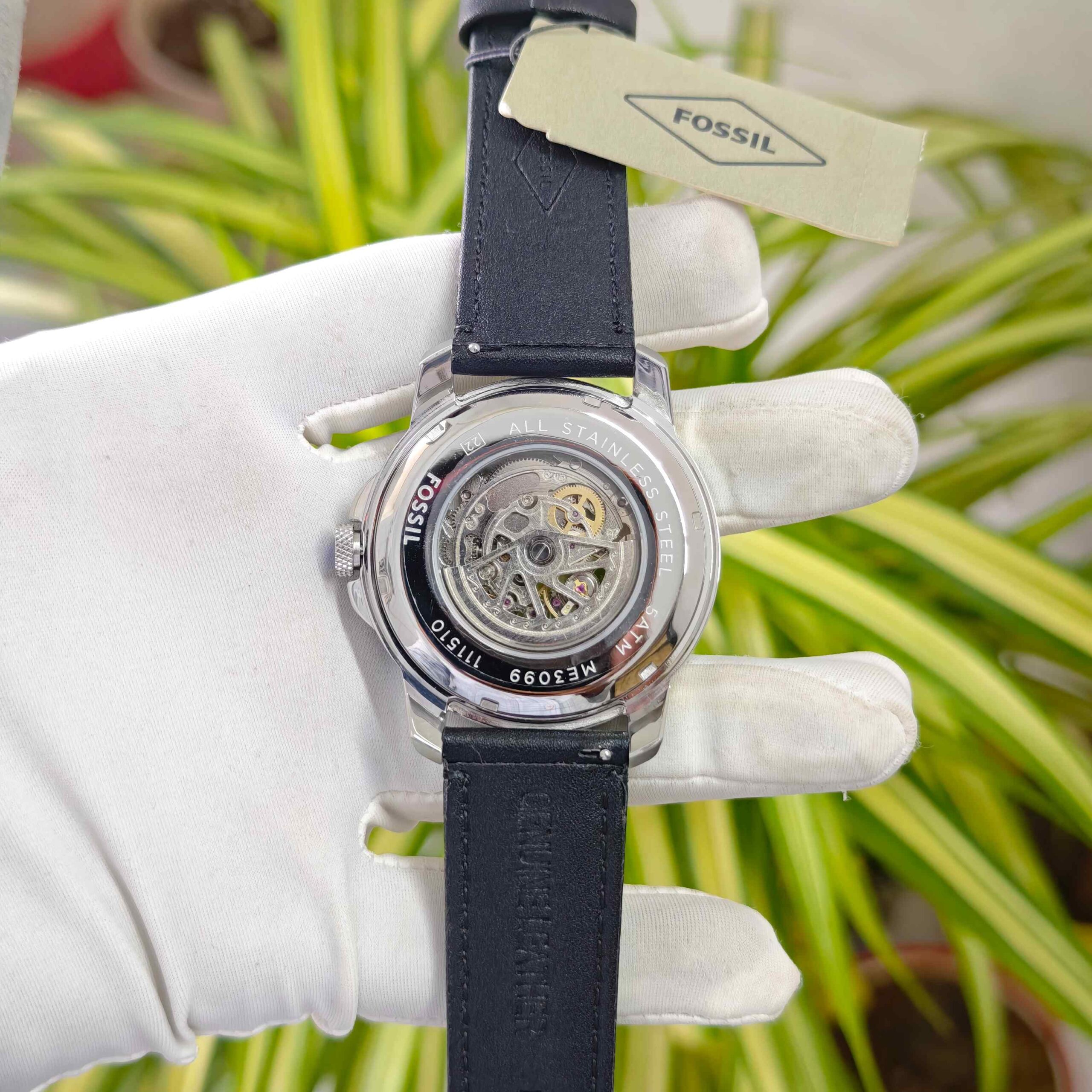 Fossil Grant Skeleton Roman Marker Steel White Dial Black Leather - Image 3