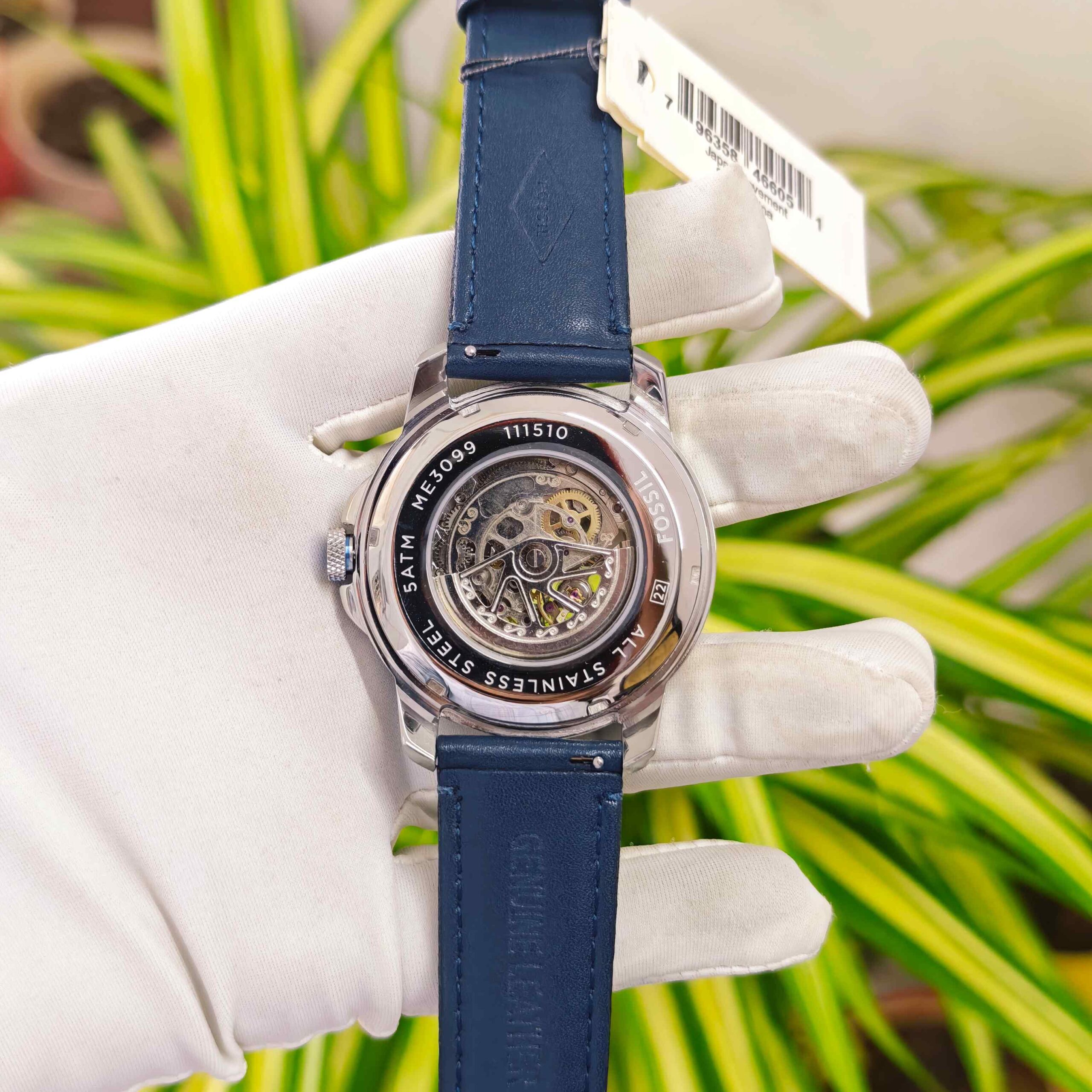 Fossil Grant Skeleton Roman Marker Steel White Dial Blue Leather - Image 3