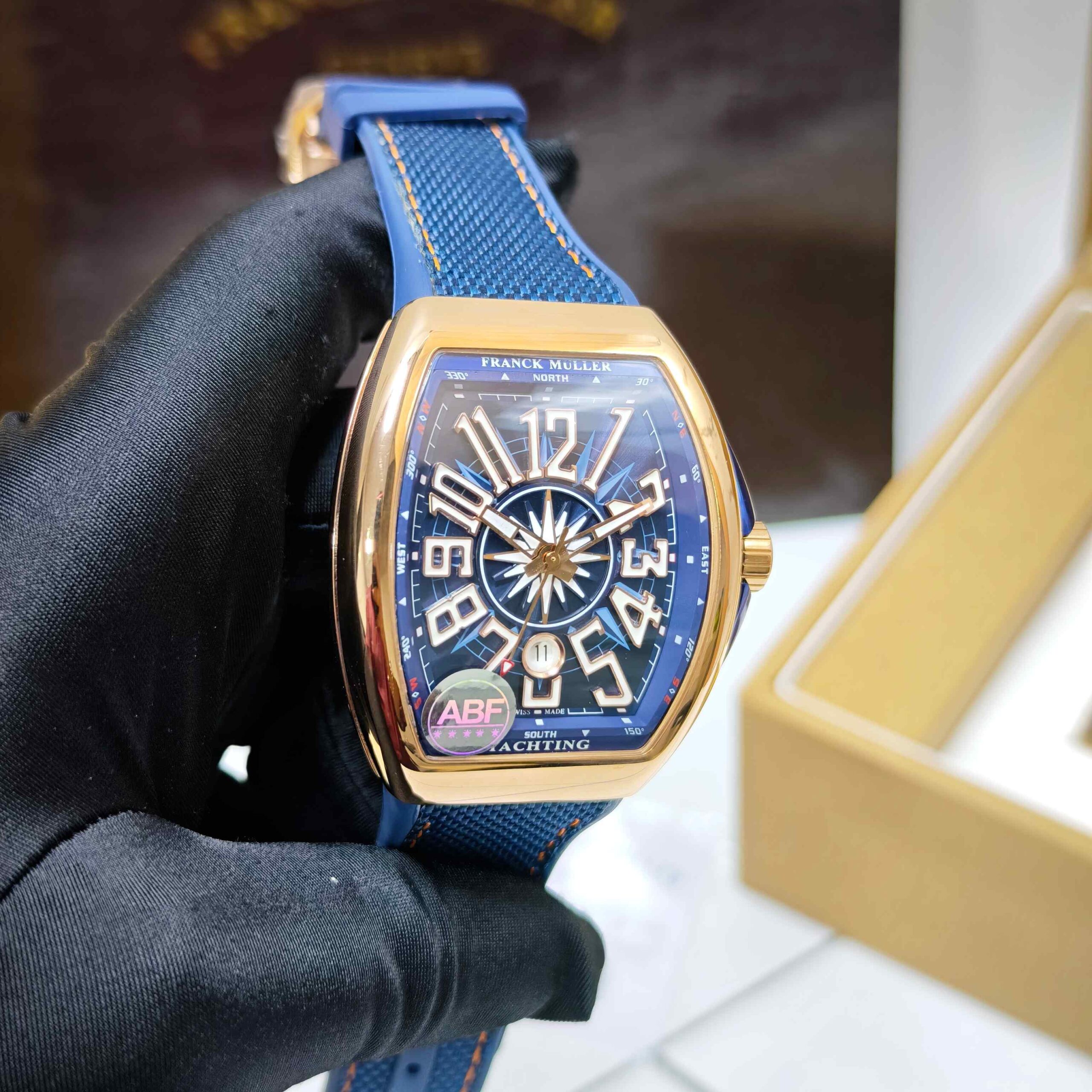 Franck Muller Vanguard YACHTING Rose Gold Blue Dial Swiss ETA - Image 3