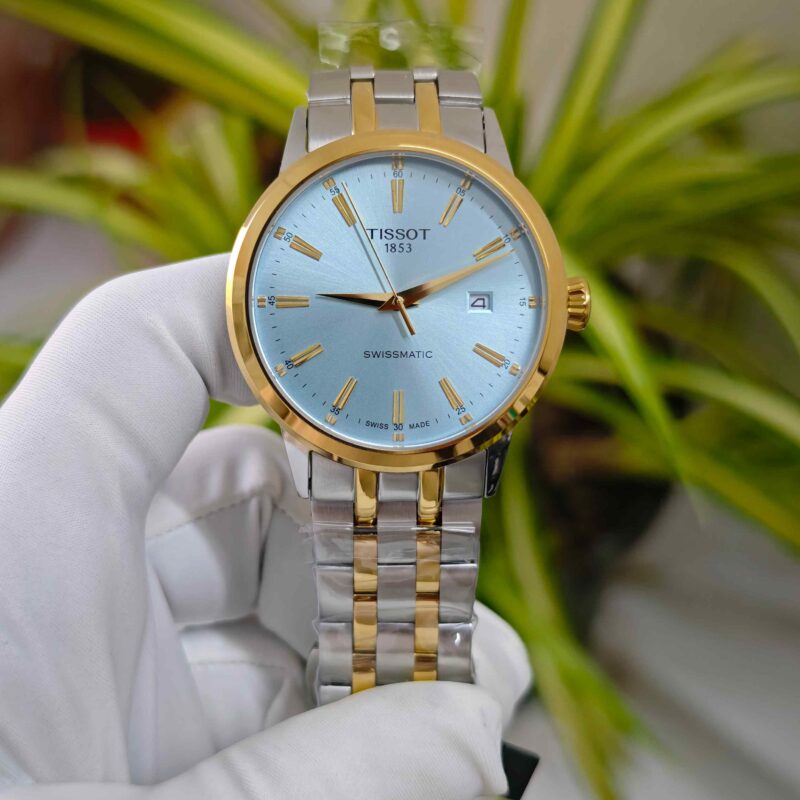 Tissot Classic Dream Swissmatic Steel Gold Light Blue Dial Dual Tone