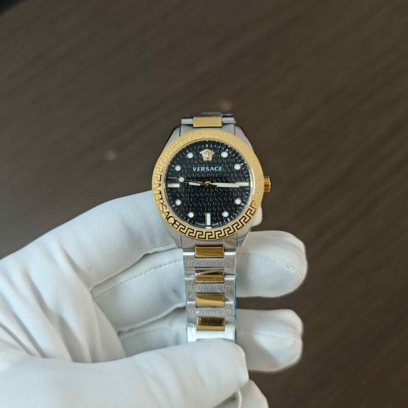 Versace Greca Dome Steel Black Dial Dual Tone