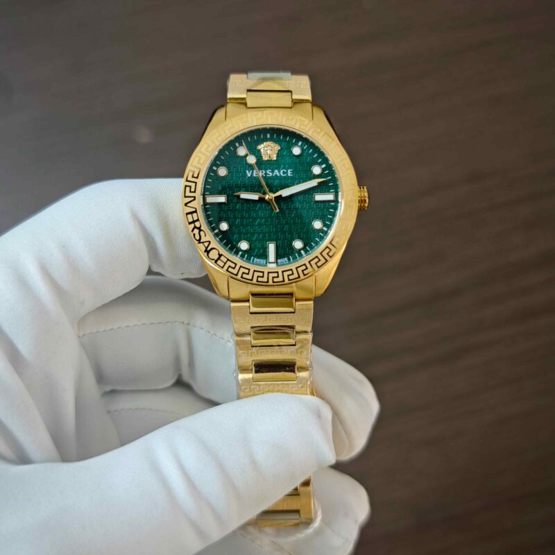 Versace Greca Dome Steel Gold Green Dial