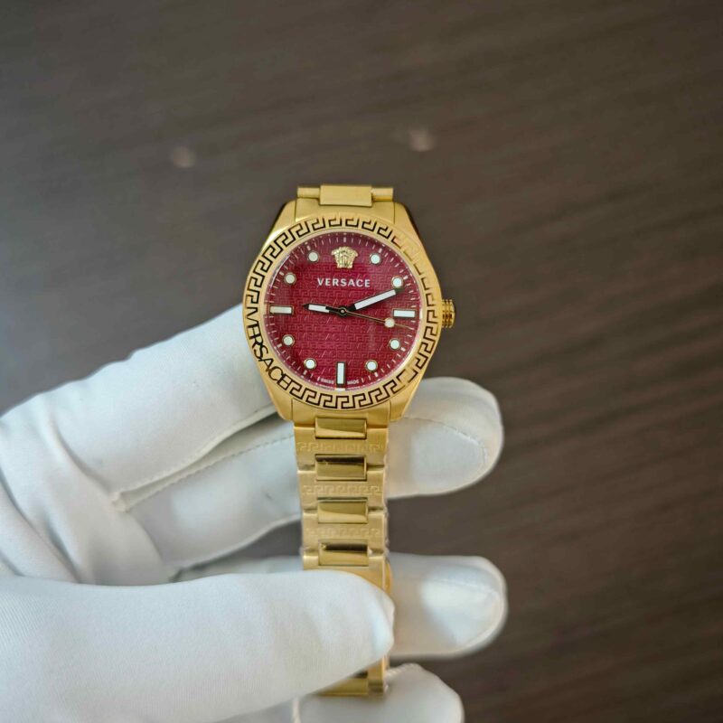 Versace Greca Dome Steel Gold Red Dial