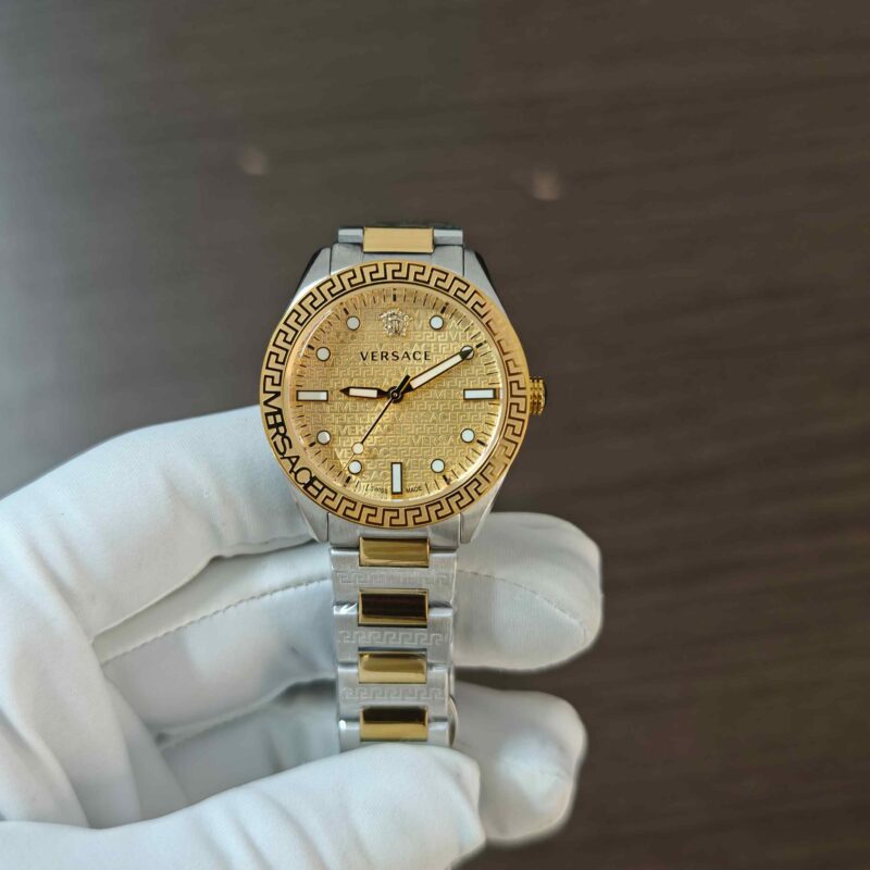 Versace Greca Dome Steel Golden Dial Dual Tone