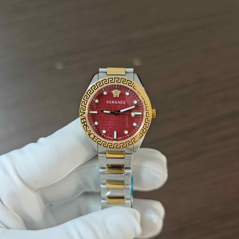 Versace Greca Dome Steel Red Dial Dual Tone