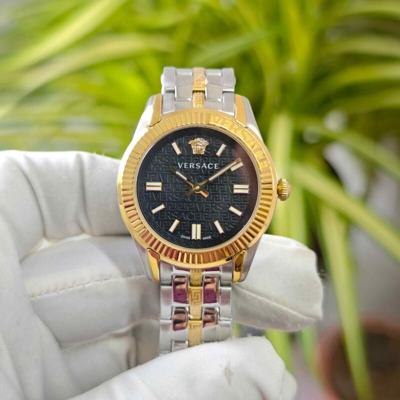 Versace Greca Golden Black Dial Dual Tone