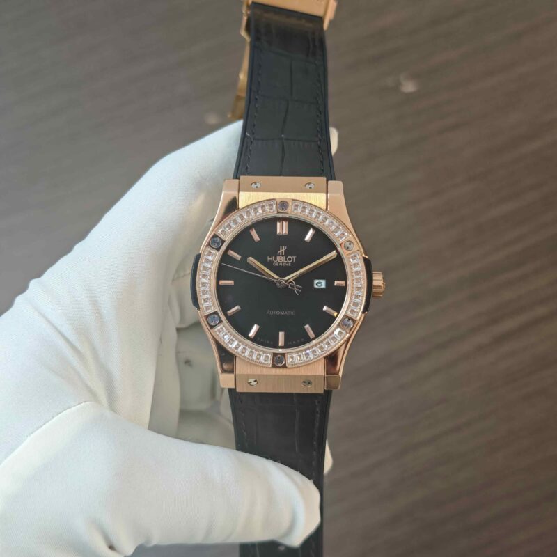 Hublot Classic Fusion Rose Gold Diamond Bazel Black Dial