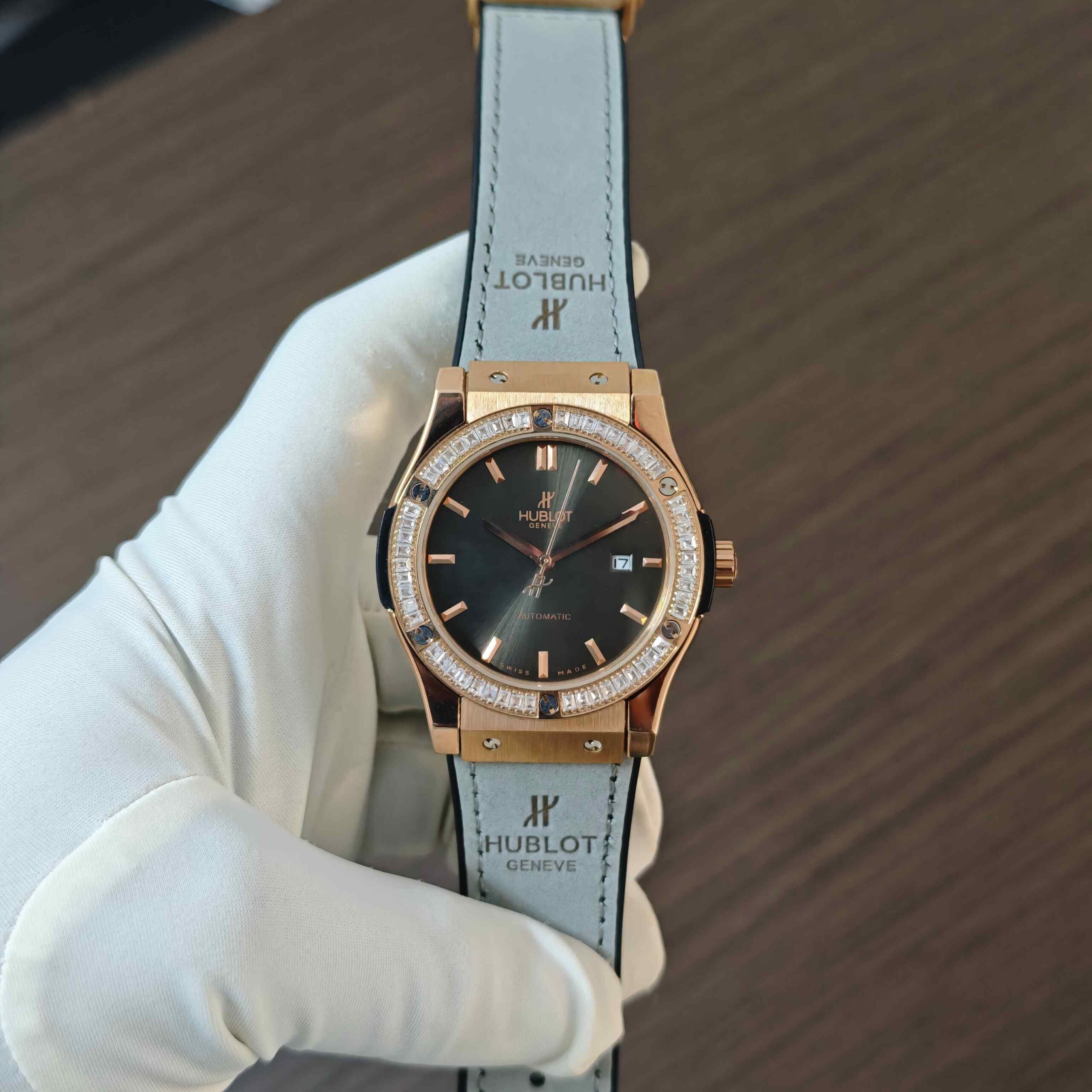 Hublot Classic Fusion Rose Gold Diamond Bazel Black Dial