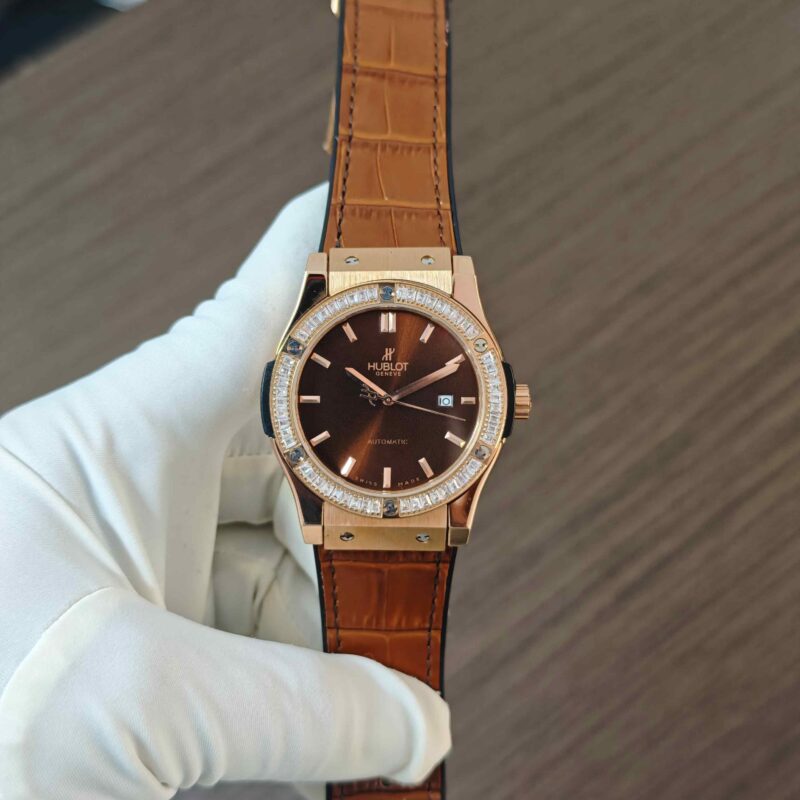 Hublot Classic Fusion Rose Gold Diamond Bazel Brown Dial