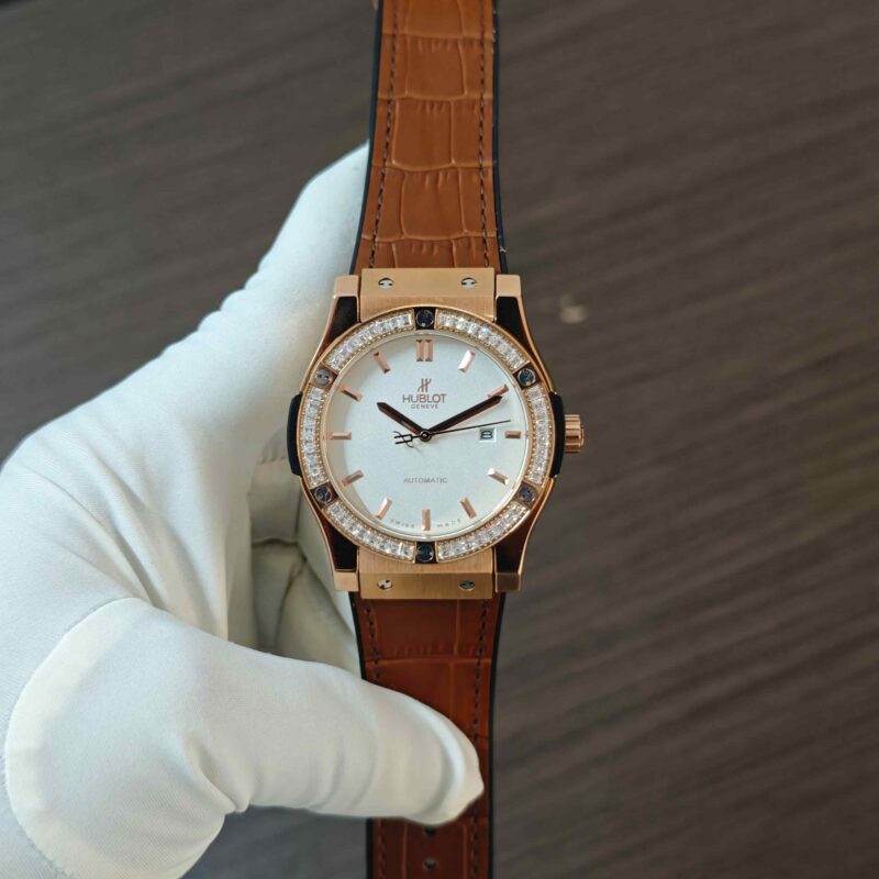 Hublot Classic Fusion Rose Gold Diamond Bazel White Dial