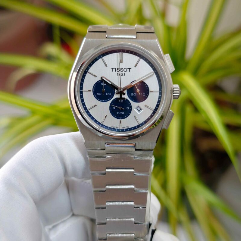 Tissot PRX Chronograph Steel White Dial Blue Chrono
