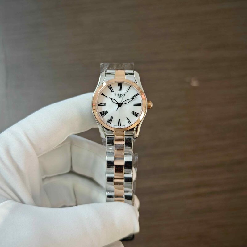 Tissot T Wave Rose Gold Steel Dual Tone White Mother of Pearl Dial