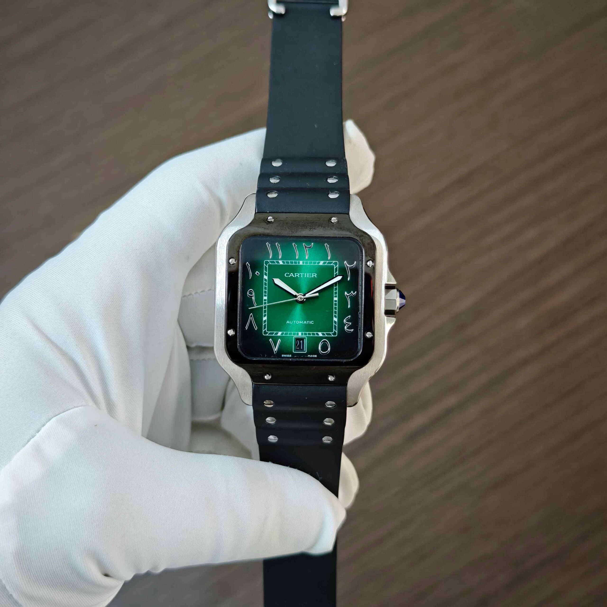 Cartier Santos de Steel Arabic numerals Green Dial Rubber Strap Automatic - Image 2
