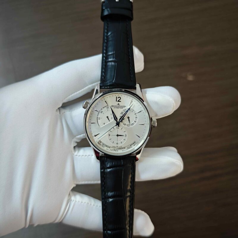 Jaeger-LeCoultre Master Geographic Rose Gold White Dial  Black Leather Strap Automatic