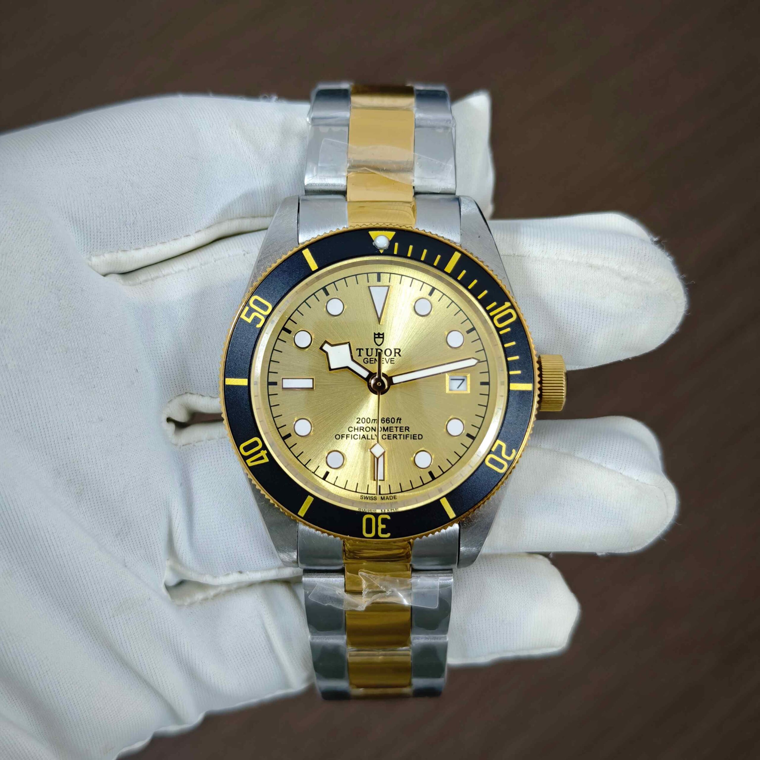 Tudor Black Bay Steel Champagne Dial Dual Tone Automatic luxury watch featuring a sophisticated champagne-colored dial, stainless steel and gold-tone bracelet, and premium automatic movement.