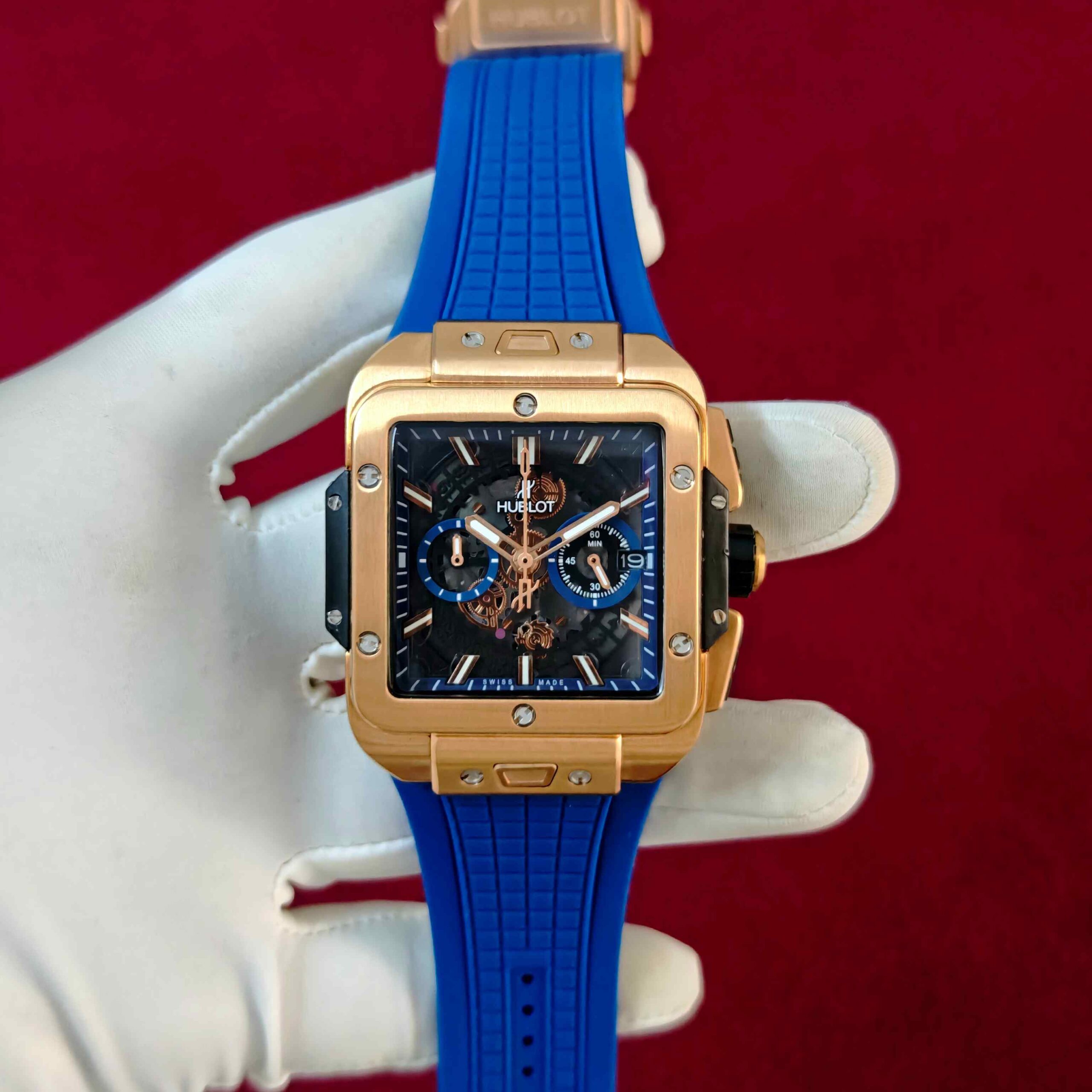 Hublot Square Bang Unico Rose Gold Steel Blue Dial Blue Rubber Strap Quartz - Image 2
