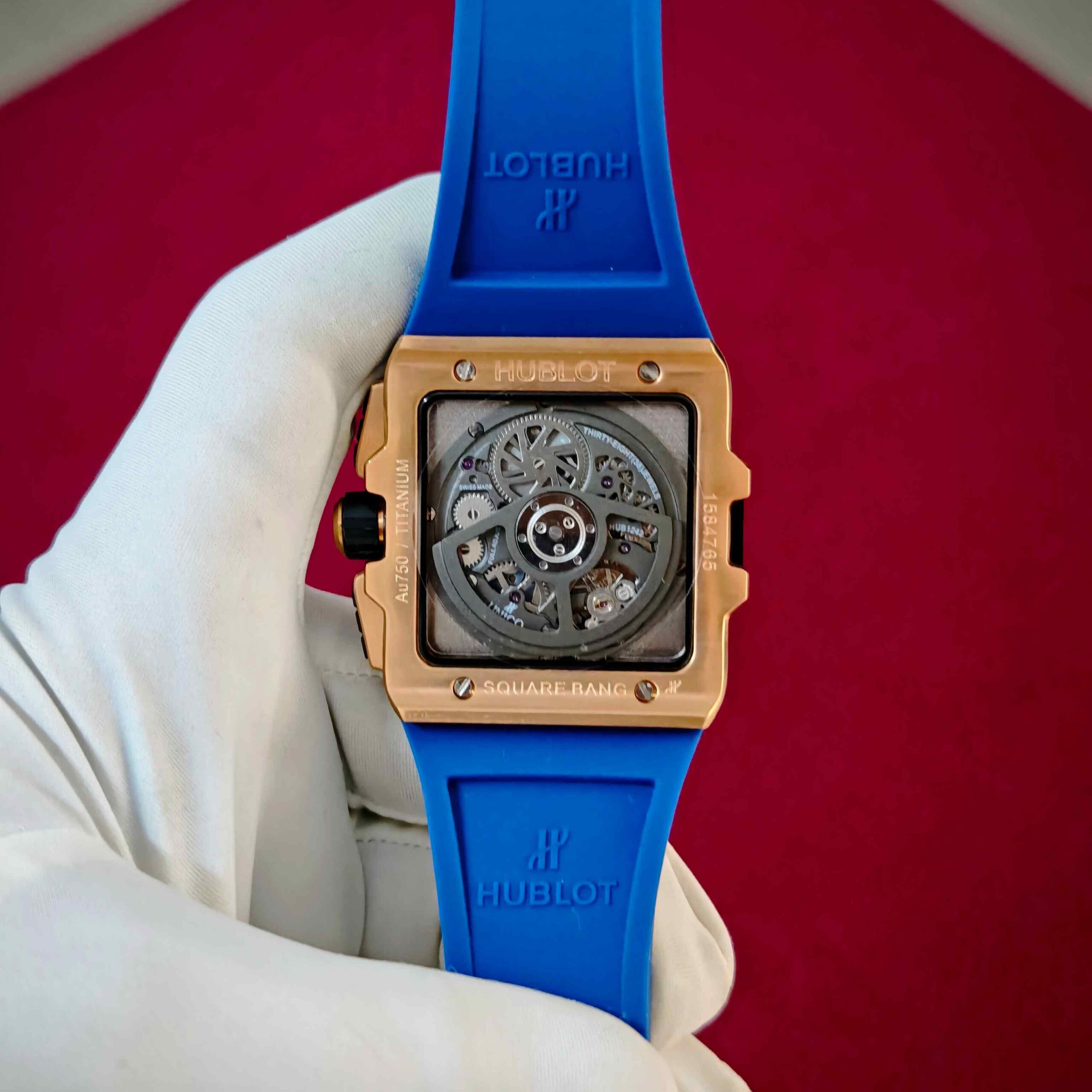Hublot Square Bang Unico Rose Gold Steel Blue Dial Blue Rubber Strap Quartz - Image 3